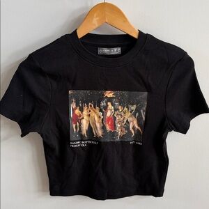 🖤 Primark Black Ribbed Short-Sleeve Tee – Botticelli “Primavera” Graphic